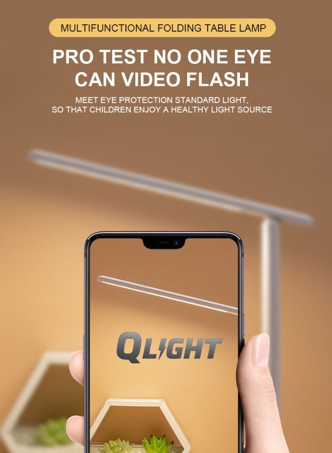 كيو لايت مصباح مكتب LED لحماية العين، مصباح طاولة قابل لإعادة الشحن بثلاثة ألوان، مصباح طاولة يعمل باللمس قابل للتعتيم، مصابيح بجانب السرير، مصباح مرن قابل لإعادة الشحن بمنفذ USB، ضوء ليلي للمكتب للقراءة والعمل والدراسة - Image 4